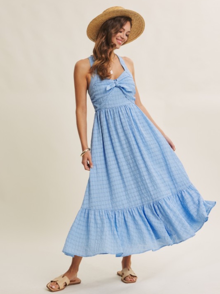 Mood-Lifting Textured Flare Smocked Midi Dress